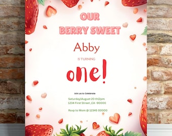 Berry First birthday invitation Strawberry our berry sweet editable birthday invite 1st birthday invitation