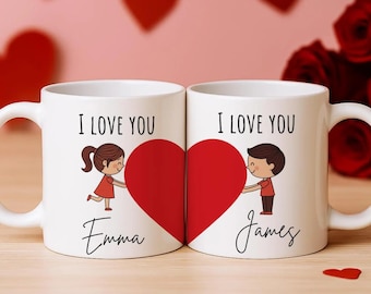Benutzerdefinierte Valentinstag Tasse, Geschenk für Freundin und Freund, personalisierte Paar Kaffeetassen, Tassen-Set für Sie und Ihn, Valentinstag Geschenk zum Jahrestag