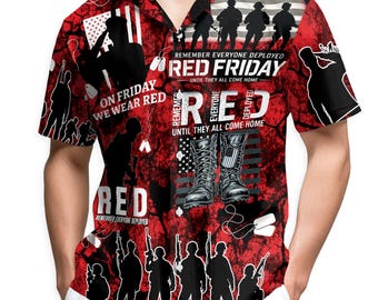 Camisa hawaiana RED Friday, Camisa Remember Everyone Deployed, Camisa militar patriótica Aloha, Camisa de apoyo a los veteranos, Camisa tributo a EE. UU. Tallas S-5XL