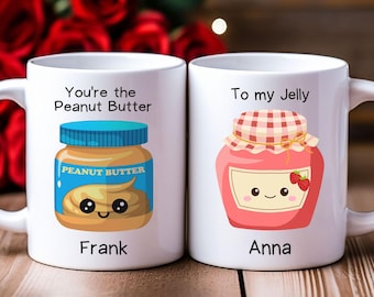 Peanut Butter and Jelly Mug Set, Couple Mugs Set, Matching Couple Gifts, Personalized Gift for Couples, Anniversary Wedding Gift
