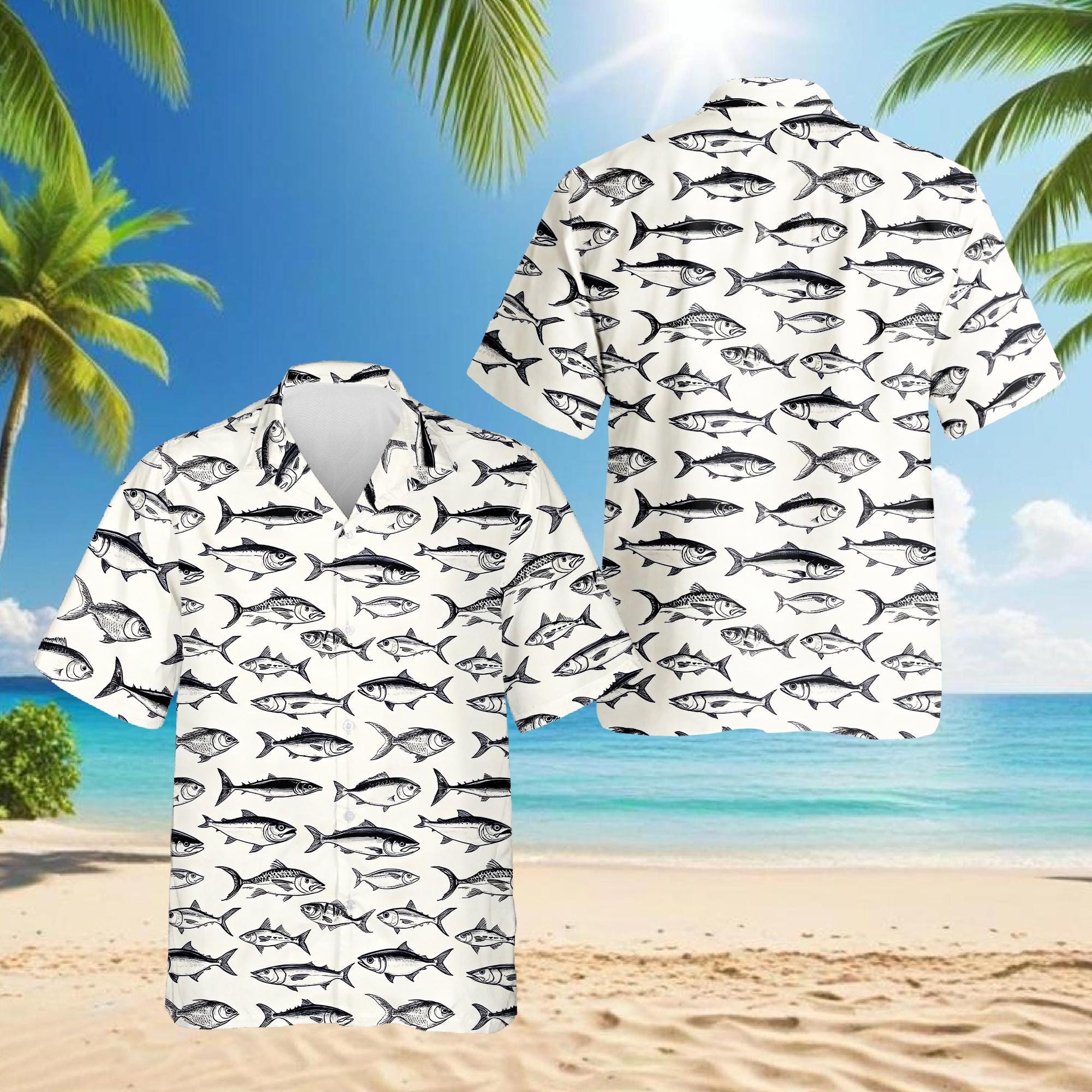 Fish Pattern Clothes Vintage Fish Pattern Hawaiian Shirt, Retro Fishing Aloha Shirt, Ocean ...