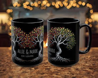 Baum des Lebens Paare Tassen, personalisierte Brautgeschenk, benutzerdefinierte Paar Kaffeetasse Set, Hochzeitstag Geschenk, seine und ihre Tassen