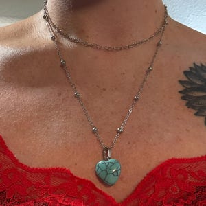 Turquoise Heart Duo Necklace Set