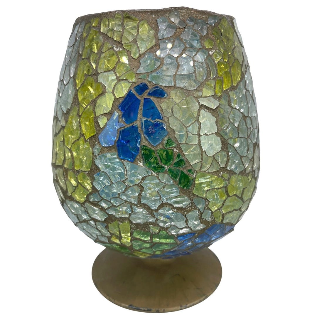 VTG Mosaic Art Glass Brandy Snifter Candle Holder Pedestal Vase Retro ...