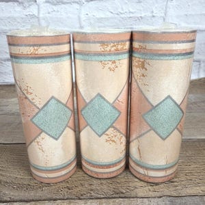 VTG Southwestern Geometric Diamond Wallpaper Border Peach Teal Art Deco 16.2 Yds