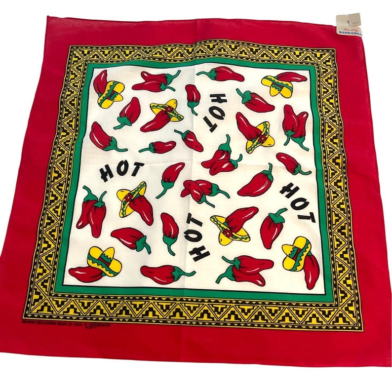 Pañuelo vaquero tipo bandana, pañuelo estilo suroeste, chile jalapeño rojo picante, vintage. imagen 2