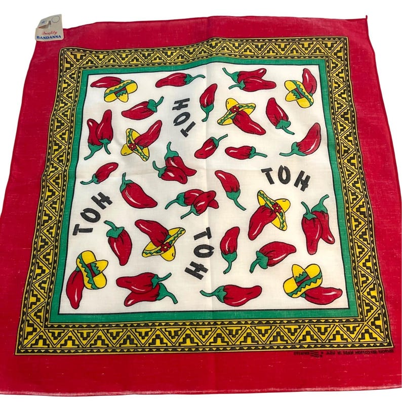 Pañuelo vaquero tipo bandana, pañuelo estilo suroeste, chile jalapeño rojo picante, vintage. imagen 3