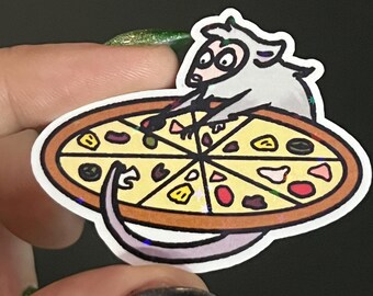 Everything Pizza - Possum Holding Pizza Holo Sticker