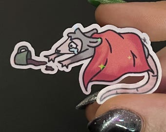 Crying Over Spilt Coffee - Caffeine Deprived Possum Holo Sticker