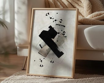 Modern Black Abstract Art Print, Minimalist Brush Stroke Wall Art, Neutral Ink Painting Poster, Contemporary Printable Wall Decor
