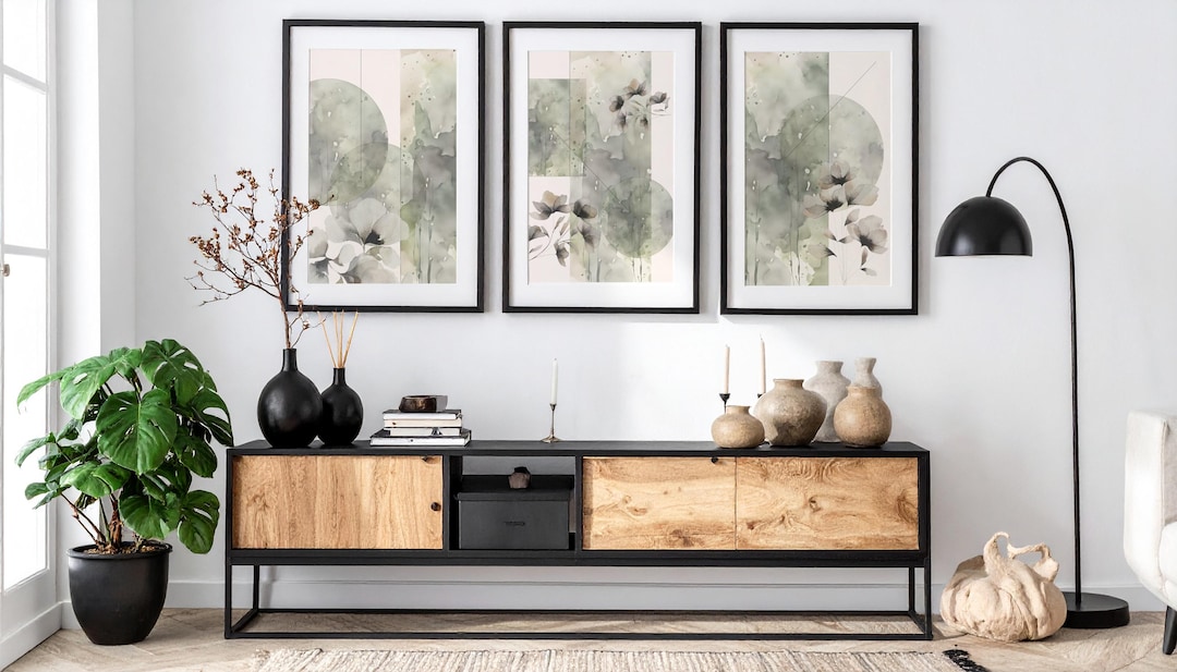 Set of 3 Japandi Wall Art Prints – Neutral Abstract Botanical Posters ...