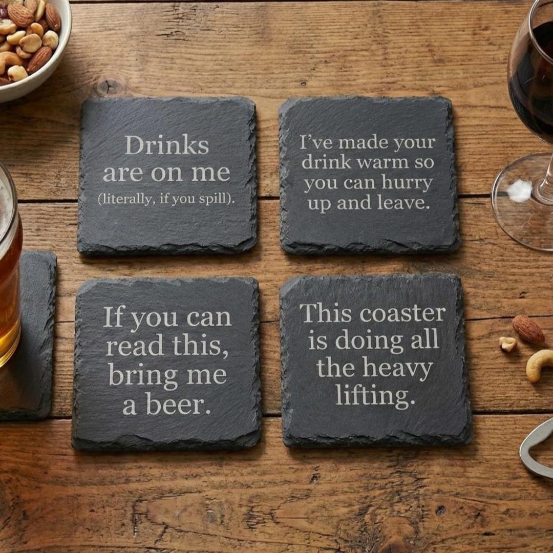 Funny Slate Coasters | Sarcastic Home Bar Decor | Custom Mix Match Set ...