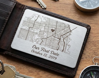 Custom Map Wallet Card | Stainless Steel Anniversary Gift