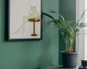 Funny Frog Wall Art | Retro Quirky Frog Poster | Bar Decor | Humorous Digital Print