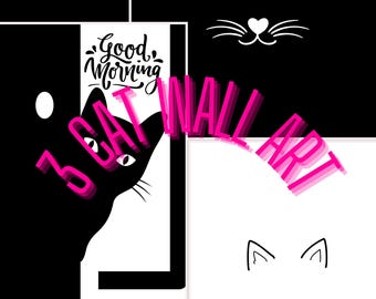 Black and White Cat Wall Art | Minimalist Cat Print | Modern Pet Decor | Digital Download