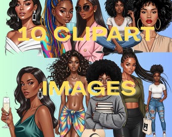 Afrocentric Black Woman Clipart Bundle: PNG Illustrations for Crafts (Digital Download