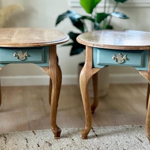SOLD — Pair of Vintage French Provincial End Tables – Refinished Nightstands – Rustic Farmhouse Side Tables – Queen Anne Legs
