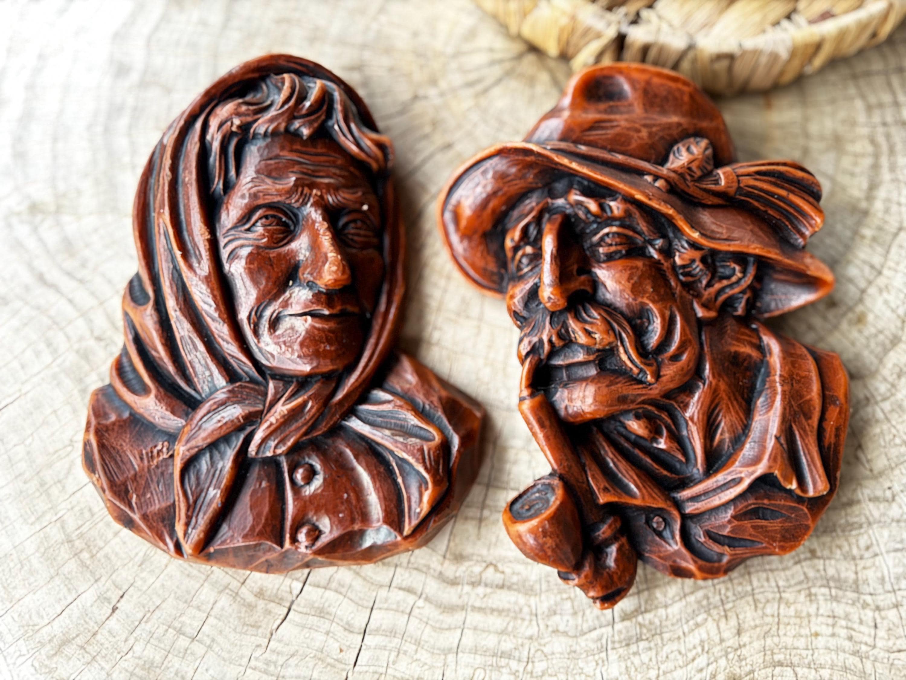 Handmade in Germany Vintage Black Forest Wax Plaques Bavarian Man