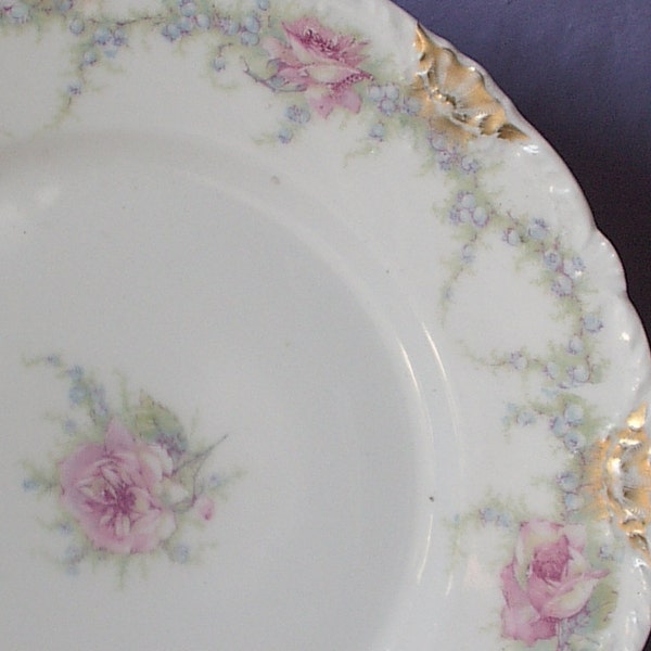 Antike Theodore Haviland Limoges France Porzellan Teller, 1903, rosa Rosen Teller, Limoges China Teller, Rosa und Gold Platte shabby chic Dekor