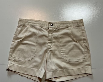Vintage 80s Stubbies Made In USA Tan Off White 4.5" Inseam Surf Beach Shorts