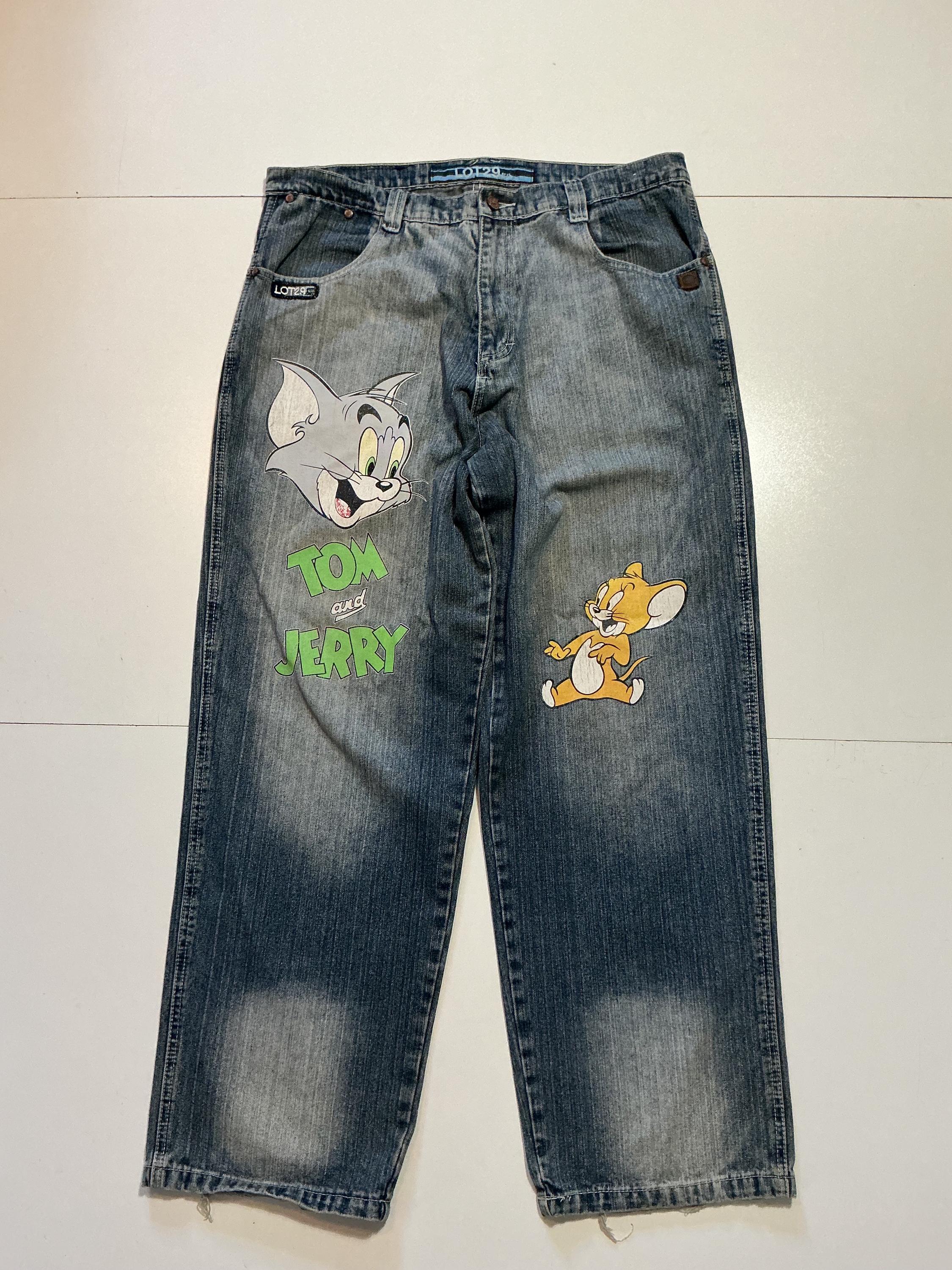 Vintage Y2K 2000s Lot 29 Tom & Jerry Cartoon Graphic Baggy Denim Jeans