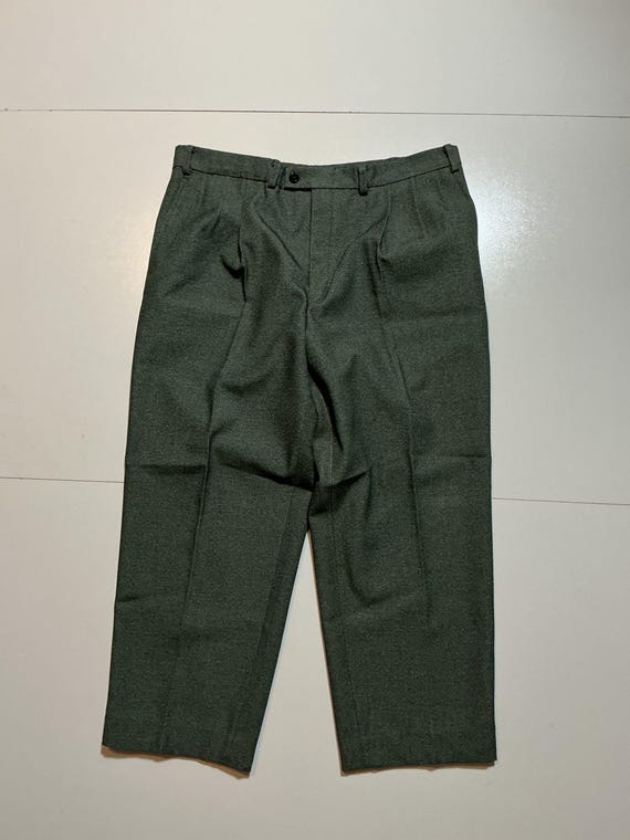 Gianfranco Ferré, Vintage Gianfranco Ferre Talon Zipper Made In Italy Wool Pleated Green Dress Pants