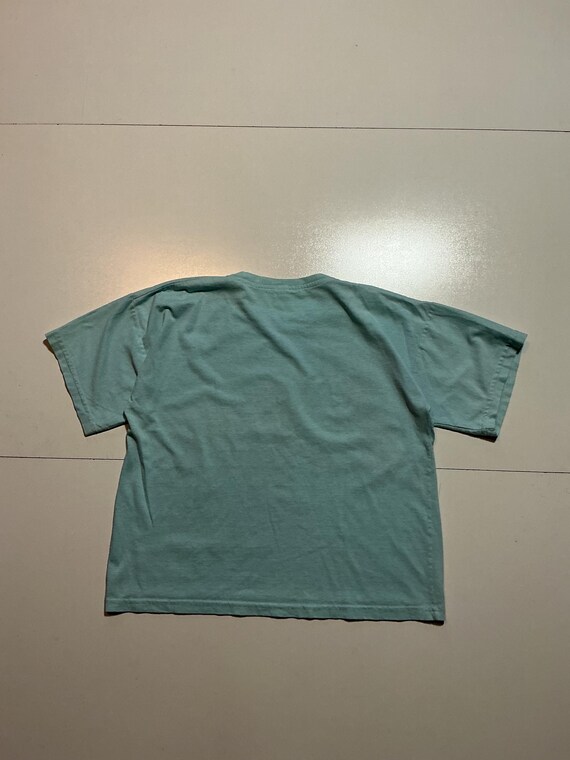 Vintage 1991 If Fashion Egyptian Hieroglyphics Blue Crop Graphic Made In USA T-Shirt View 2