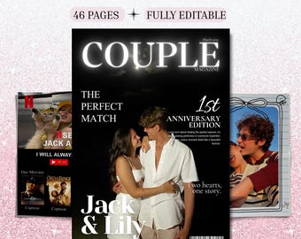 Couple Story Book Template, Editable Canva Love Story Gift, Personalized Photo Album for Couples, Anniversary & Valentine’s Digital Magazine