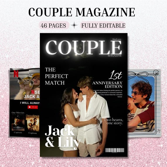 Couple Story Book Template, Editable Canva Love Story Gift, Personalized Photo Album for Couples, Anniversary & Valentine’s Digital Magazine