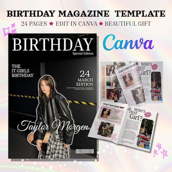 Editable Birthday Magazine Template, Personalized Digital Gift, Canva Magazine for Best Friend or Sister, Instant Download