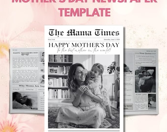 Personalized Mother’s Day Newspaper Template, Custom Heartfelt Keepsake for Mom