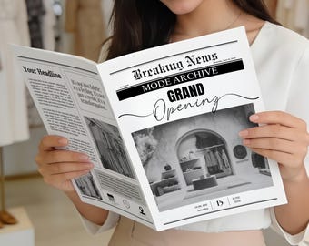 Printed Business Newspaper, Grand Opening & Brand Milestone Announcement, Luxury Editorial Event Handout for Modern Companies