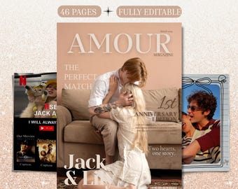 Plantilla de revista para parejas, libro de historias de amor editable en Canva, álbum de fotos personalizado para parejas, aniversario personalizado y San Valentín.