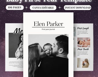 Baby First Year Book Template, Editable Canva Memory Album, Milestone Journal, Fatherr’s Day Gift