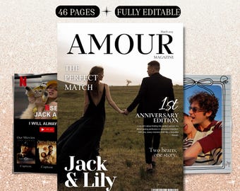 Couple Magazine Template, Editable Canva Love Story Gift, Anniversary & Valentine’s Day