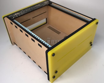 Boîtier Eurorack Satellite 30 CV - Contreplaqué d'érable acrylique jaune - avec panneau vierge sérigraphié - Sans alimentation - pour synthé modulaire - Petit boîtier