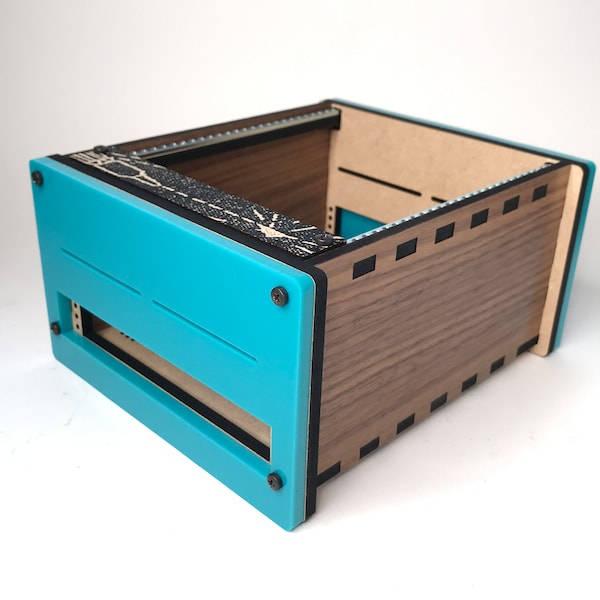 Satellite 30HP Eurorack Case - Teal Acrylic Walnut Plywood - with Screen Print Blank Panel - Not Powered - for Modular Synth - Small Case