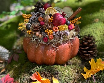 Fall Pumpkin Arrangement In Orange, Fall Centerpiece For Table, Harvest Centerpiece, Fall Decor, Thanksgiving Centerpiece