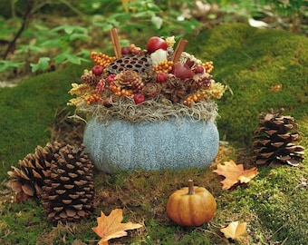 Fall Pumpkin Arrangement In Blue Denim, Fall Centerpiece For Table, Harvest Centerpiece, Fall Decor, Thanksgiving Centerpiece