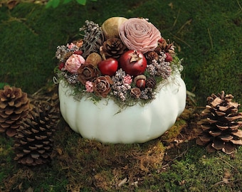 Fall Pumpkin Arrangement In White, Fall Centerpiece For Table, Harvest Centerpiece, Fall Decor, Thanksgiving Centerpiece