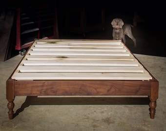 WALNUT HARDWOOD LIBBY  |  Platform Bed Frame  |  Walnut Hardwoods  |  Turned Legs  |  Slats Optional