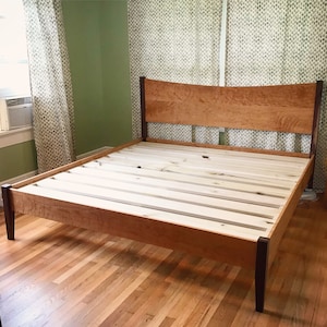 CURLY CHERRY & WALNUT  |  Platform Bed Frame  |  Curved Headboard  |  Solid Hardwoods  |  Shipping Included  |  Slats Optional