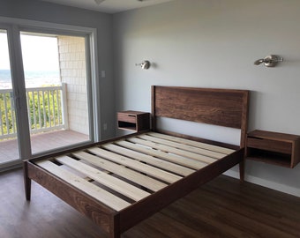 GOLDILOCKS WALNUT BED  |  Mid Century Modern   |  Solid Walnut Hardwoods  |  Platform Bed Frame  |  Shipping Included  |  Slats Optional