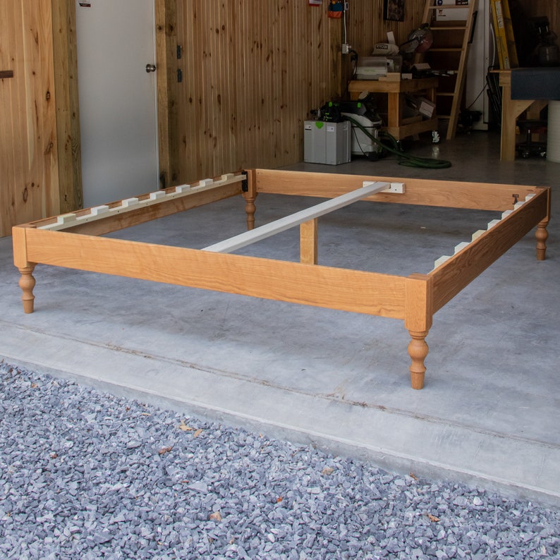 WHITE OAK LIBBY Platform Bed Frame White Oak Hardwoods Turned Legs Slats Optional image 2