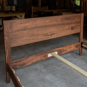 MID CENTURY MODERN Wide Leg Platform Bed Frame Solid Walnut Hardwoods Straight Headboard Slats Optional image 6