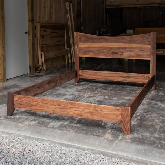 WALNUT SIMPLE BED Platform Bed Frame Curved Headboard Solid Walnut
