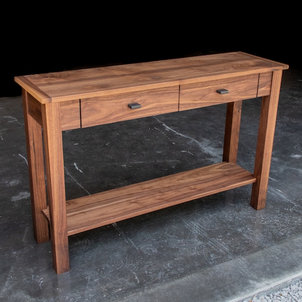 MODERN WALNUT CONSOLE  |  Narrow Console Table 48" x 14"  |  Walnut Hardwoods  |  Oil + Wax Finish  |  Drawers & Shelf  |  Shipping Included