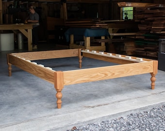 WHITE OAK LIBBY  |  Platform Bed Frame  |  White Oak Hardwoods  |  Turned Legs  |  Poplar Slats