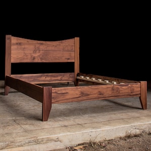 WALNUT SIMPLE BED  |  Platform Bed Frame  |  Curved Headboard  |  Solid Walnut Hardwoods  |  Slats Optional