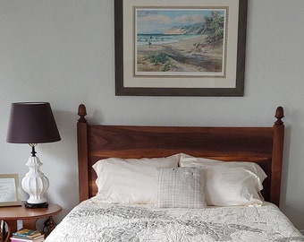 STRAIGHT HEADBOARD LIBBY  |  Platform Bed Frame  |  Walnut Hardwoods  |  Turned Legs With Acorn Tops  |  18" Headboard  |  Slats Optional